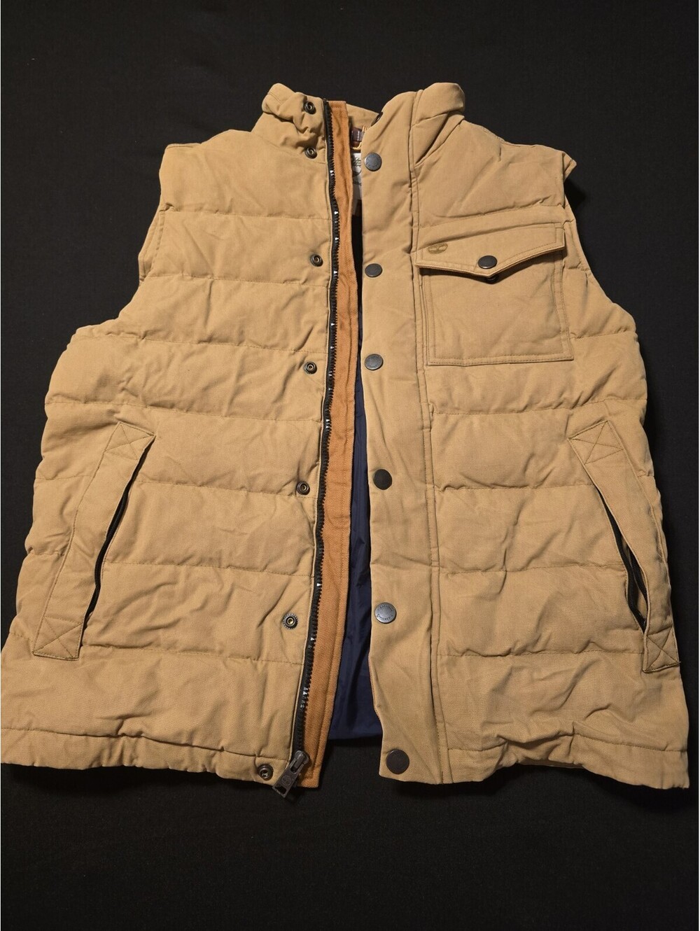 Timberland Duck Down Vest Tan Canvas Puffer Men's Size S